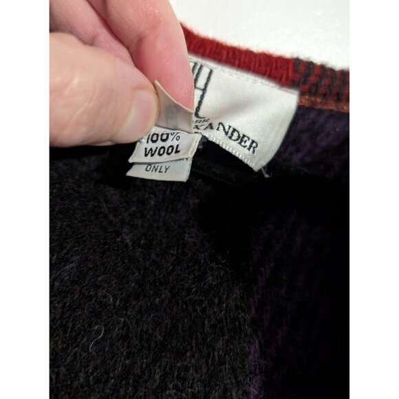 VTG Robben Alexander NY Red Purple Black Wool Plaid Long Fringe Duster Coat Med - Picture 4 of 14